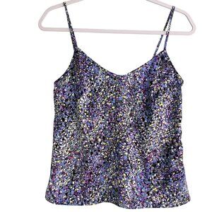 WHBM Silk Rayon Abstract Dot Cami Tank Top Coquette Feminine Quiet Luxury-XS